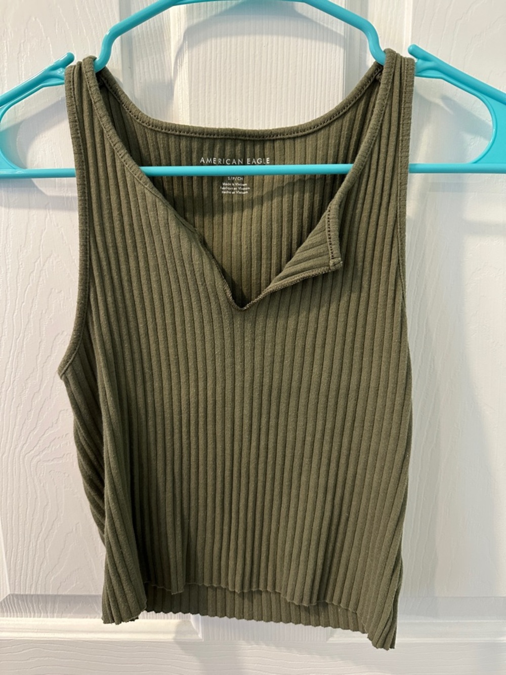 American Eagle Outfitters Olive Ribbed Tank with Notch Neckline